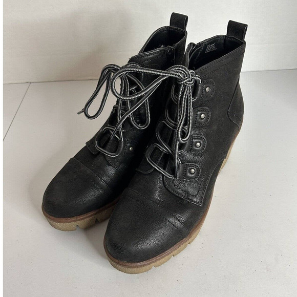MIA Grant Black Lace Up Rubber Wedge Heel Ankle Bootie BootsY2K Chunky 6.5 - Picture 3 of 8